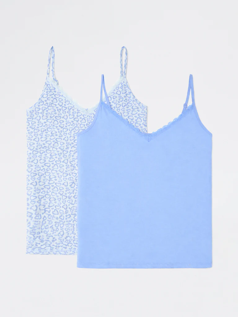 Superstar Blue Printed Cotton-Blend Camisoles - Pack of 2 - Image 2