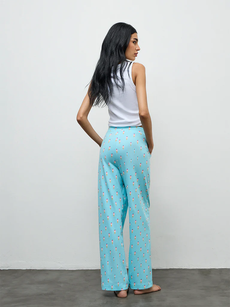 Superstar Blue Printed High-Rise Cotton-Blend Pants - Image 4