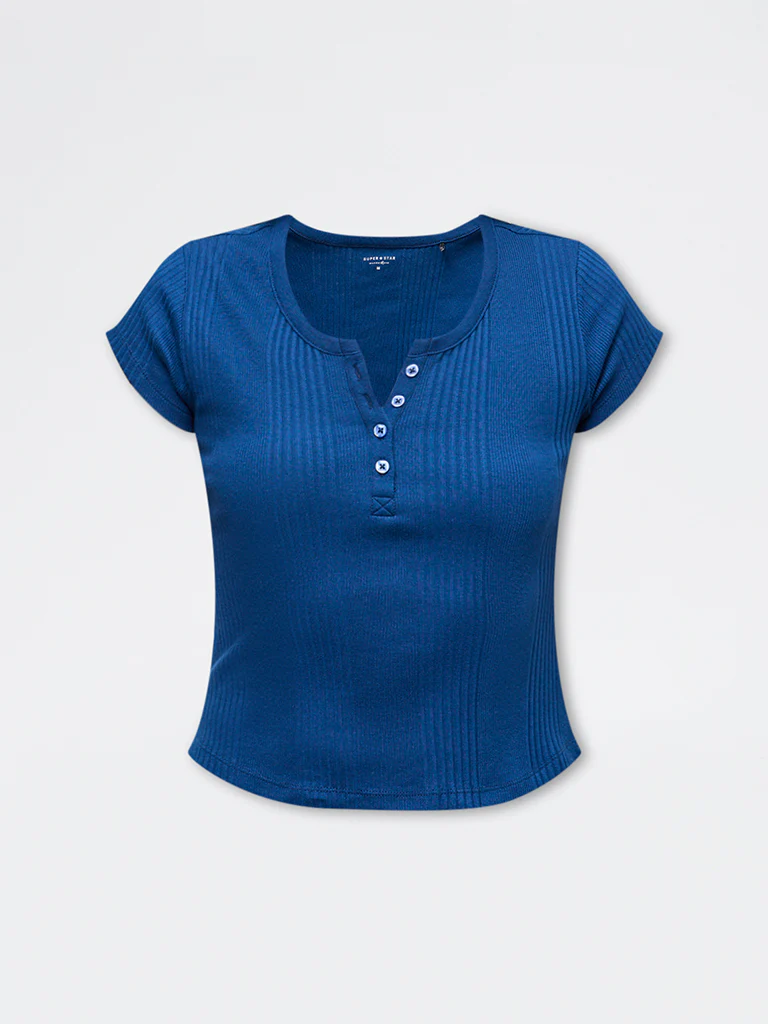 Superstar Blue Self-Striped Cotton-Blend Top - Image 5