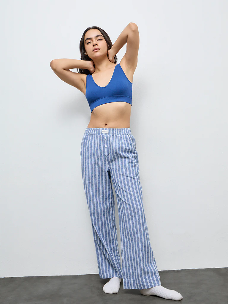 Superstar Blue Striped High-Rise Cotton Pants