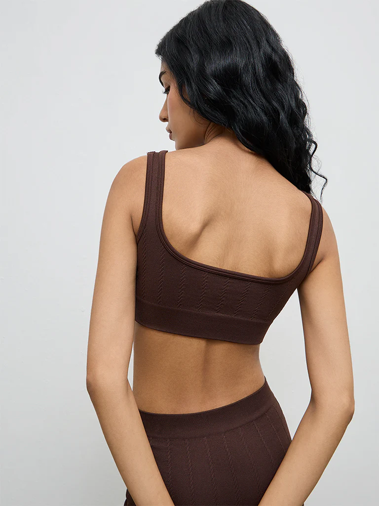 Superstar Brown Cable-Knitted Padded Seam-Free Bra - Image 4