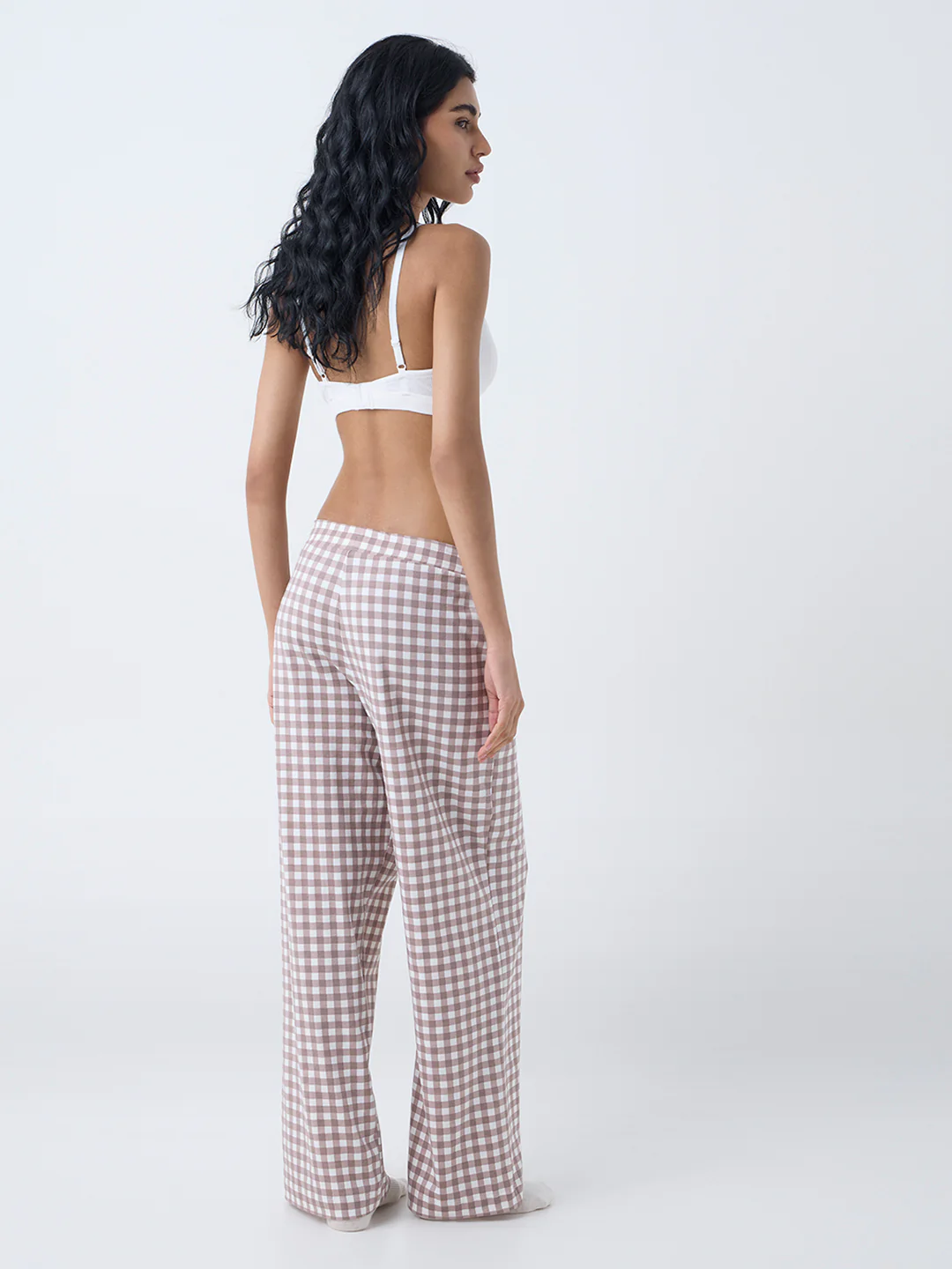 Superstar Brown Checks Detailed High-Rise Cotton-Blend Pants - Image 4