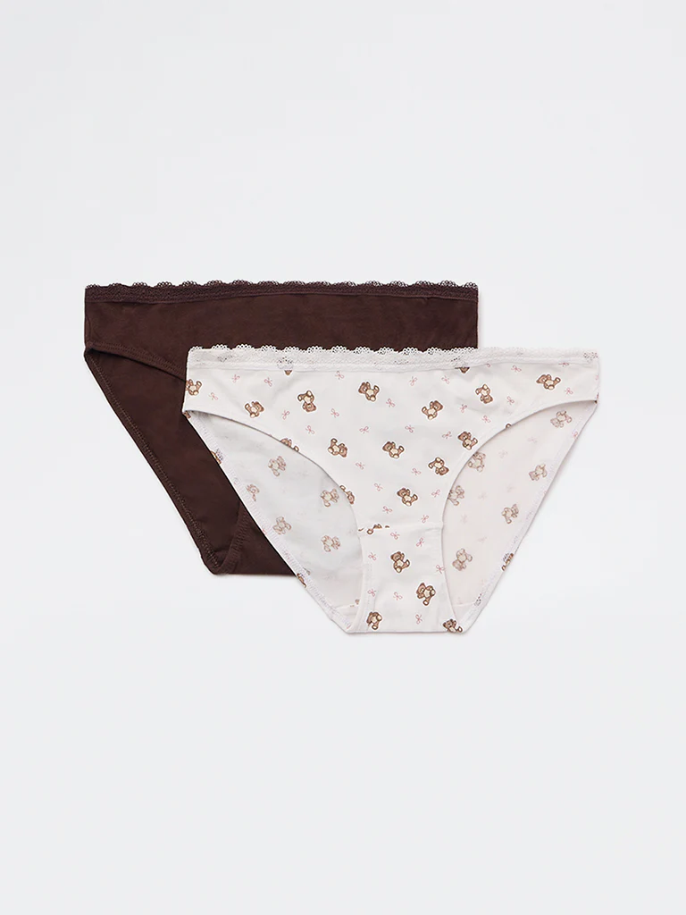 Superstar Brown Cotton-Blend Bikini Briefs - Pack of 2 - Image 2
