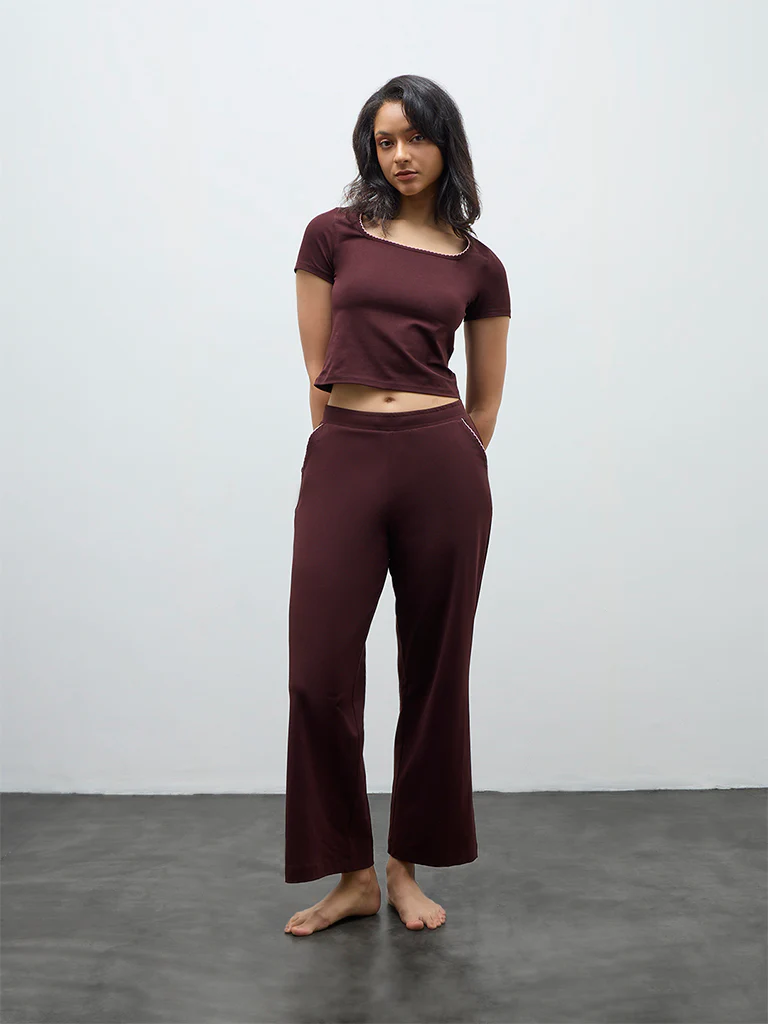 Superstar Brown High-Rise Cotton-Blend Pants