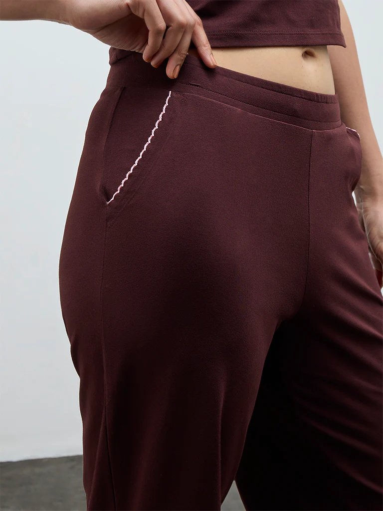 Superstar Brown High-Rise Cotton-Blend Pants - Image 3