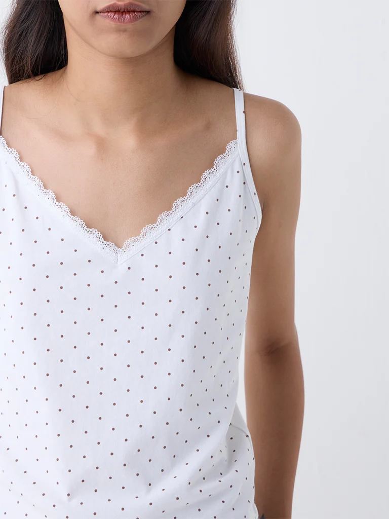 Superstar Brown Polka-Dot Cotton-Blend Camisoles - Pack of 2 - Image 3