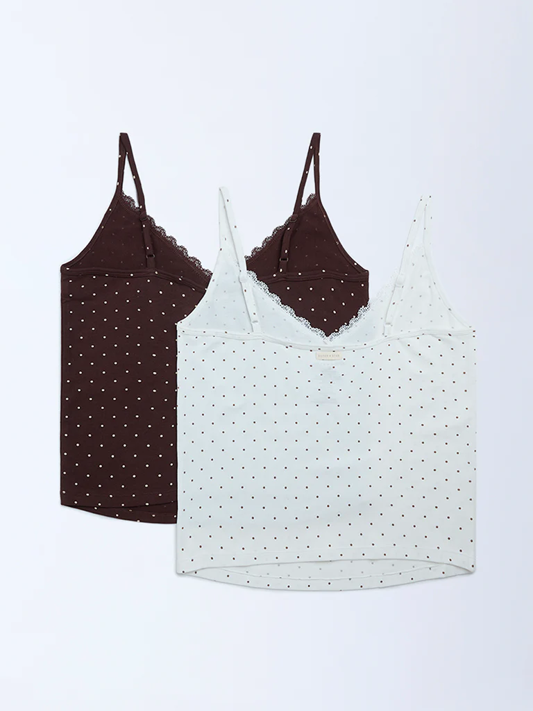Superstar Brown Polka-Dot Cotton-Blend Camisoles - Pack of 2 - Image 5