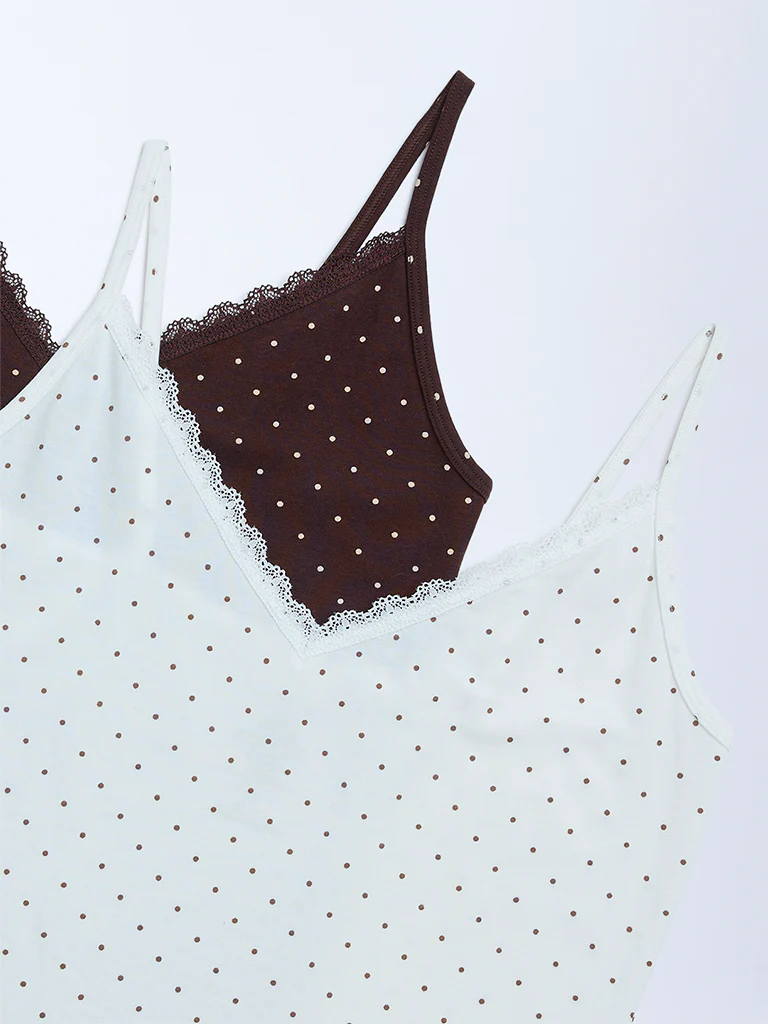 Superstar Brown Polka-Dot Cotton-Blend Camisoles - Pack of 2 - Image 6