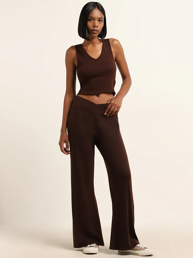 Superstar Brown Ribbed Cotton-Blend Top - Image 3