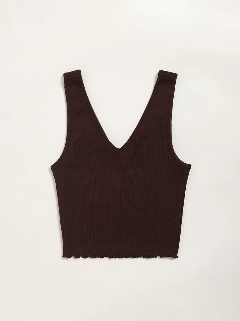 Superstar Brown Ribbed Cotton-Blend Top - Image 5
