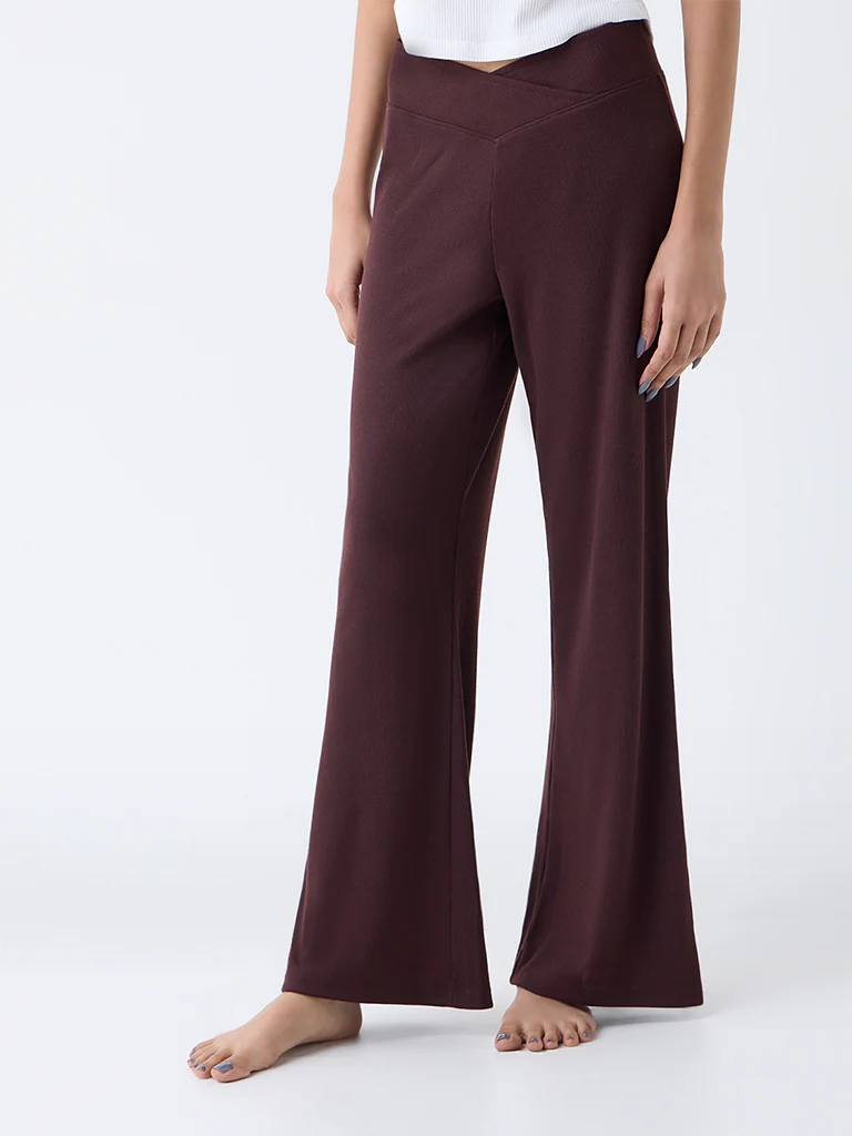 Superstar Brown Ribbed Cross-Waist High-Rise Pants - Image 2