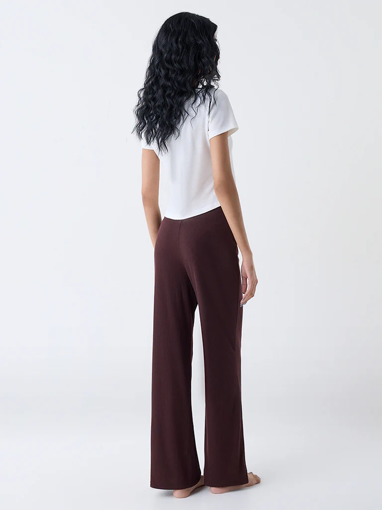 Superstar Brown Ribbed Cross-Waist High-Rise Pants - Image 4