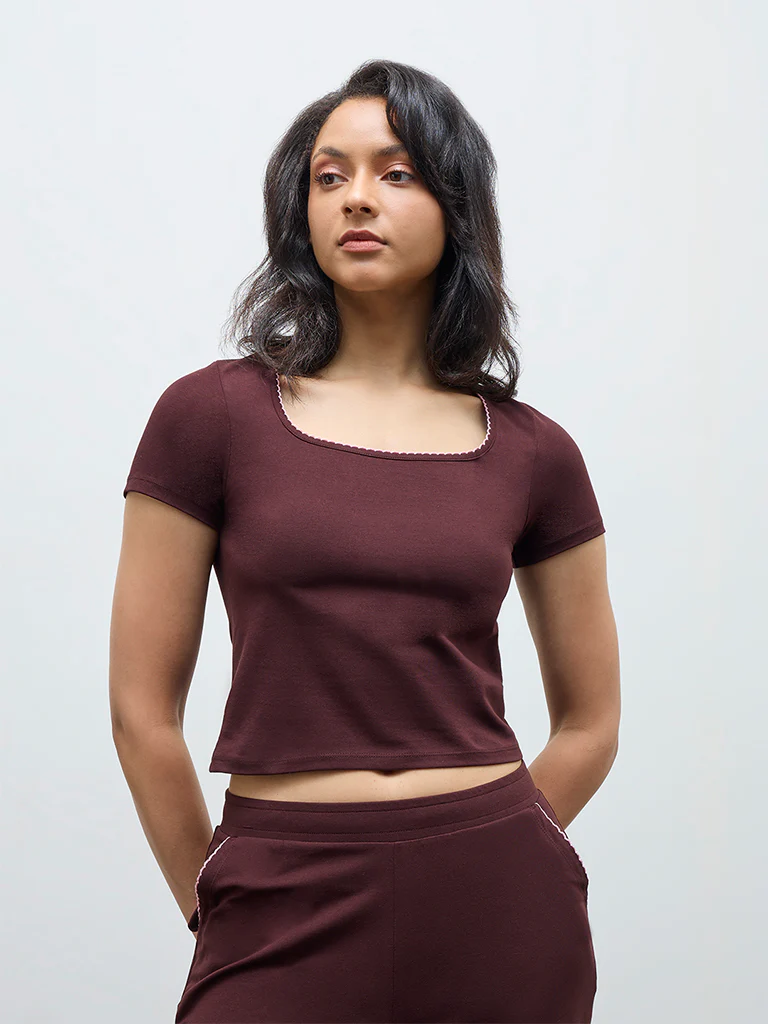 Superstar Brown Solid Cotton-Blend Top