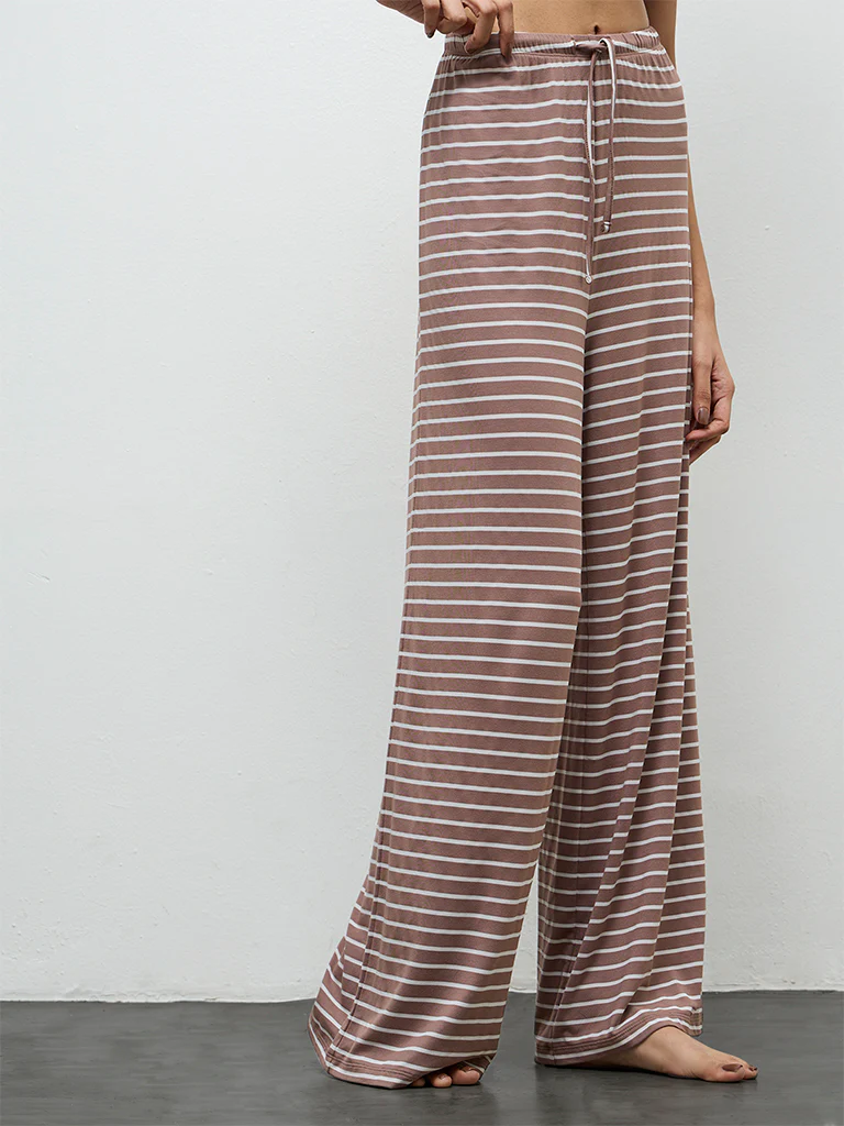 Superstar Brown Striped High-Rise Pants - Image 2