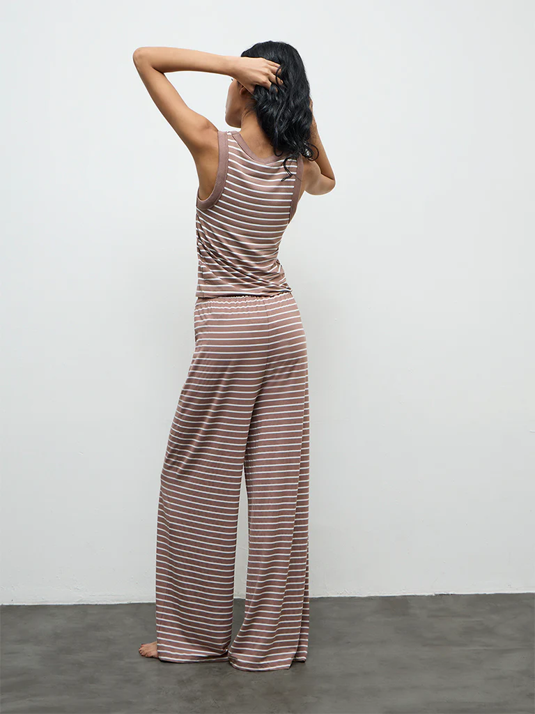 Superstar Brown Striped High-Rise Pants - Image 4
