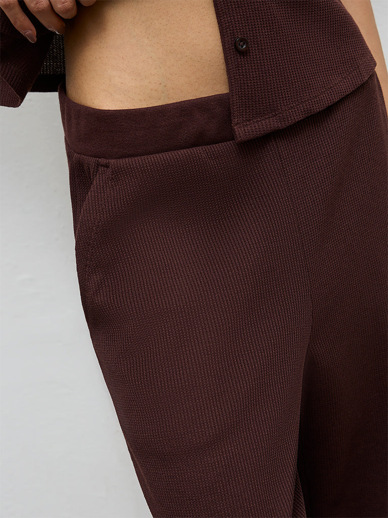 Superstar Brown Textured High-Rise Cotton Pants - Image 3