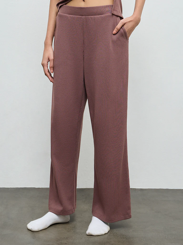 Superstar Brown Waffle-Textured High-Rise Cotton-Blend Track Pants - Image 2