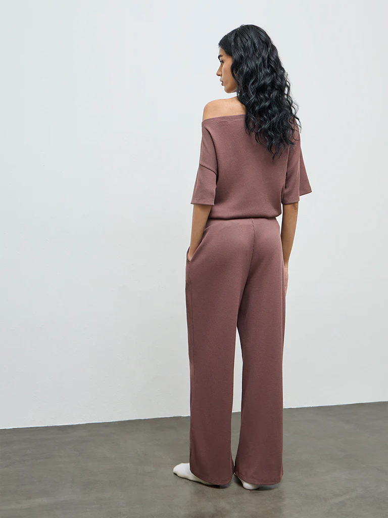 Superstar Brown Waffle-Textured High-Rise Cotton-Blend Track Pants - Image 4