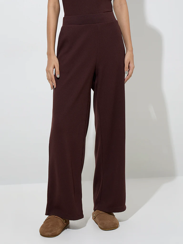 Superstar Brown Waffle-Textured High-Rise Pants - Image 2