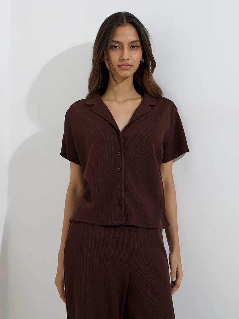 Superstar Brown Waffle-Textured Shirt - Image 2