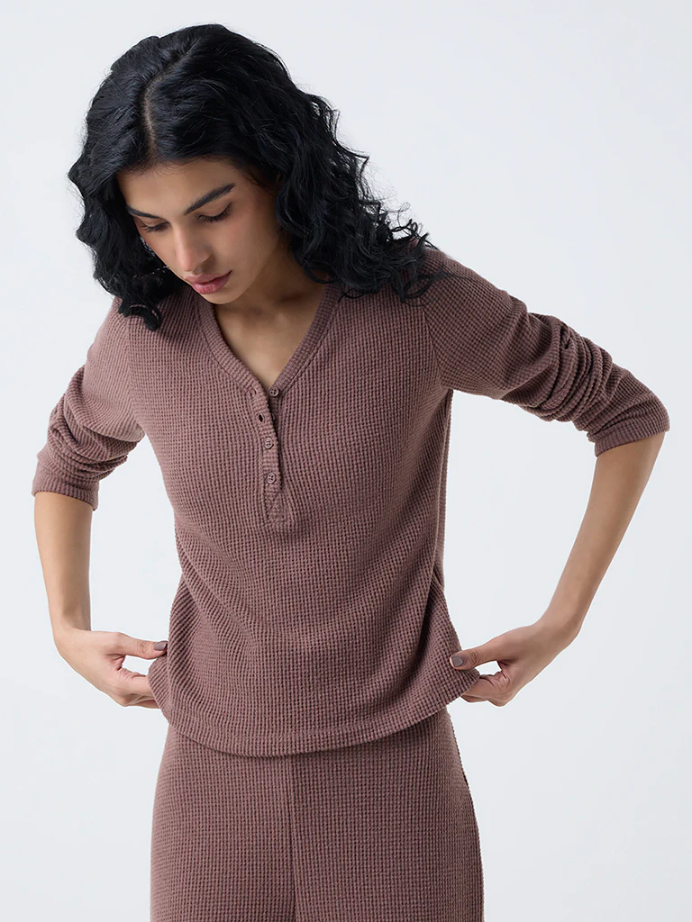 Superstar Brown Waffle-Textured Top - Image 2