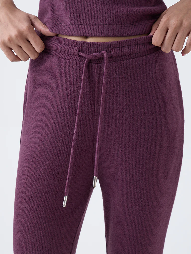 Superstar Burgundy Ribbed High-Rise Bootcut Pants - Image 3