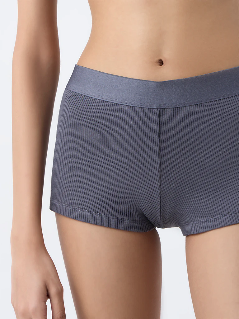 Superstar Charcoal Ribbed-Textured Boy Shorts Briefs - Image 3
