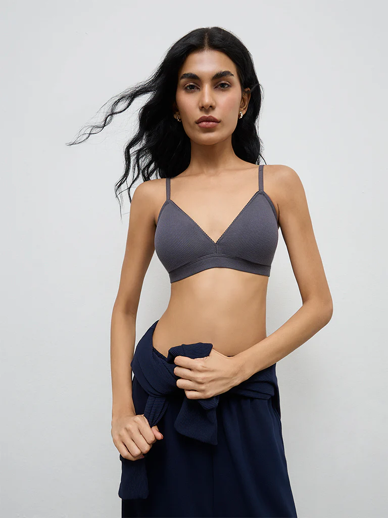 Superstar Charcoal Waffle-Textured Cotton-Blend Bra