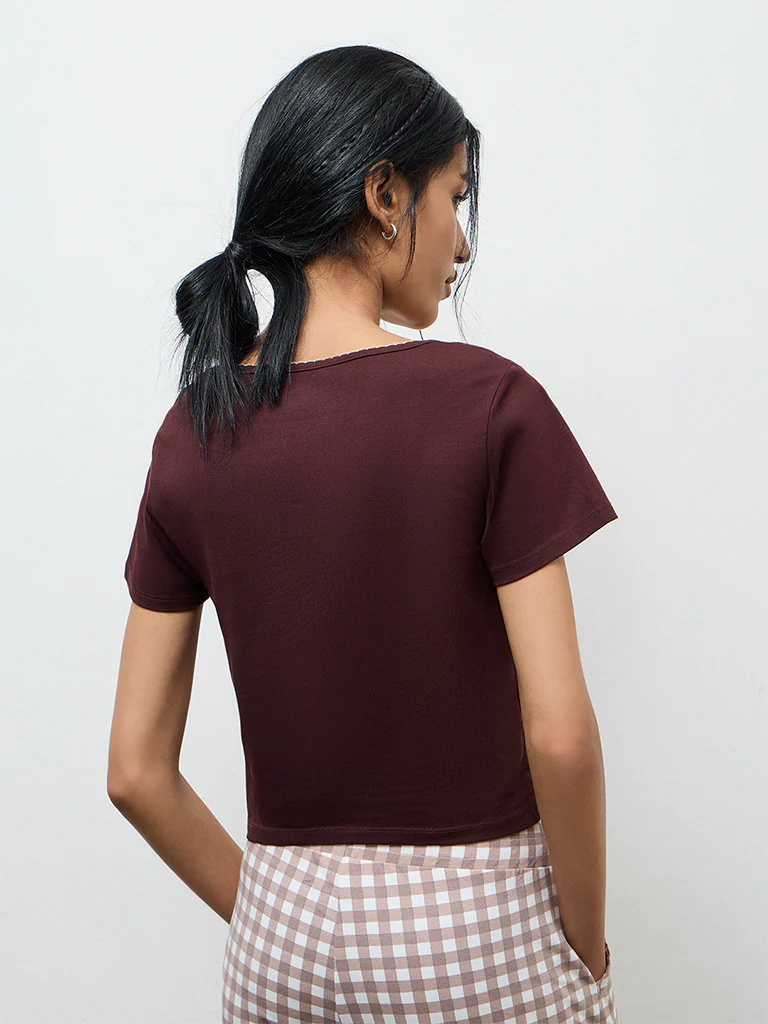 Superstar Dark Brown Embroidered Cotton-Blend T-Shirt - Image 4