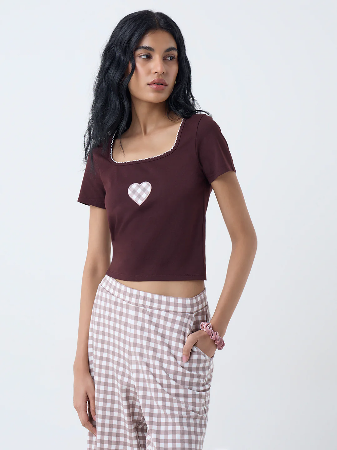 Superstar Dark Brown Heart Design Cotton-Blend Top