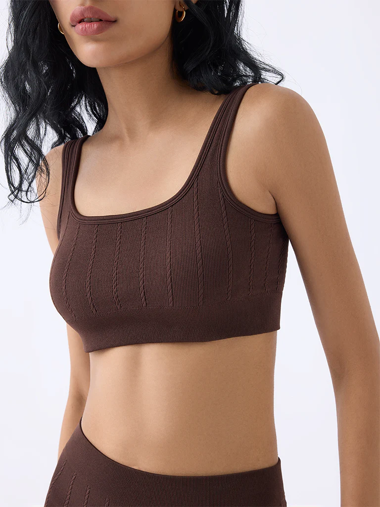 Superstar Dark Brown Knit-Textured Seam-Free Padded Bra - Image 3