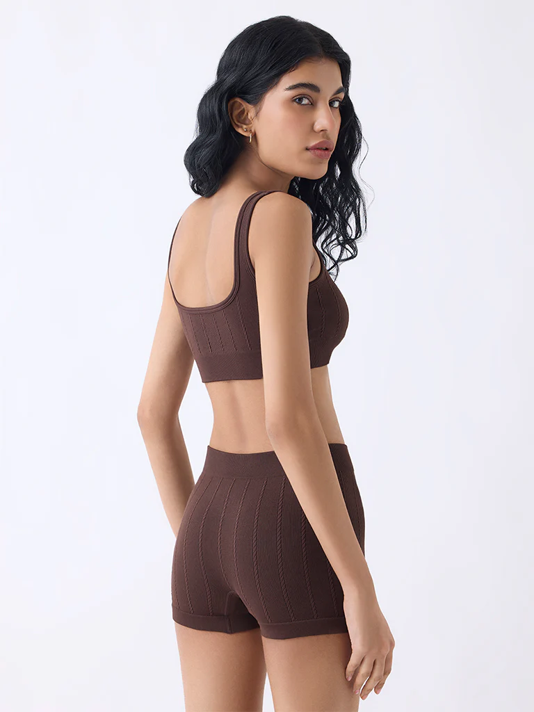 Superstar Dark Brown Knit-Textured Seam-Free Padded Bra - Image 4