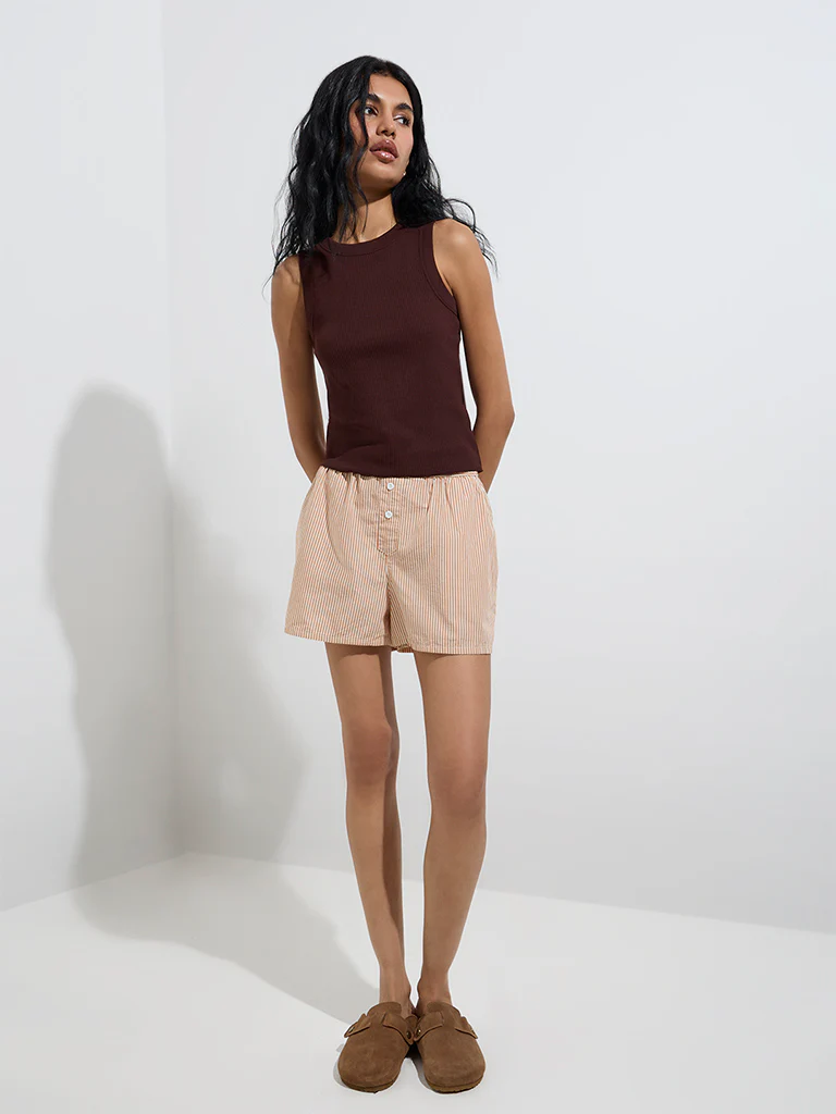 Superstar Dark Brown Ribbed Cotton-Blend Tank Top - Image 2