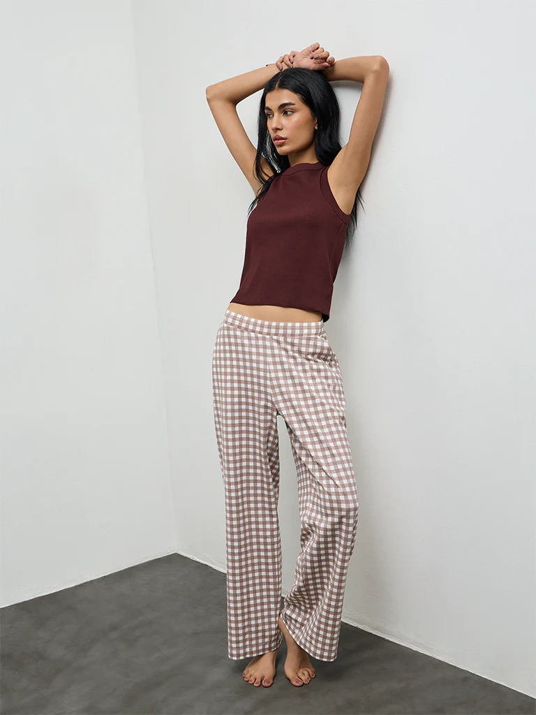 Superstar Dark Brown Ribbed Cotton-Blend Tank Top