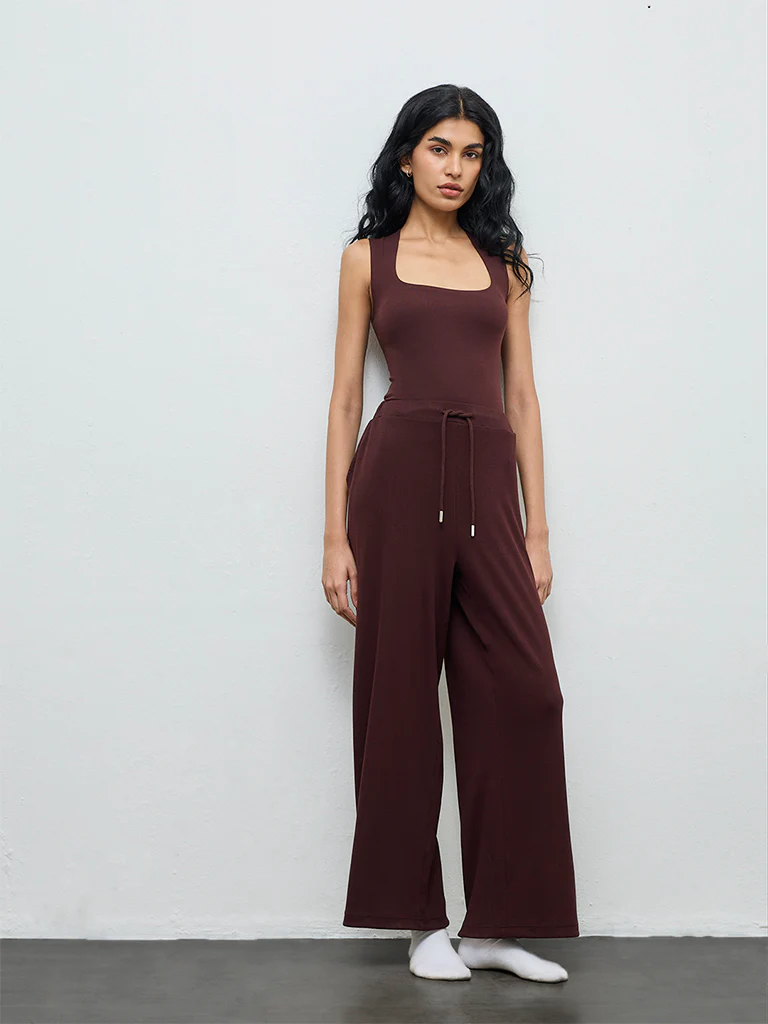 Superstar Dark Brown Solid Cotton-Blend Tank Top - Image 2