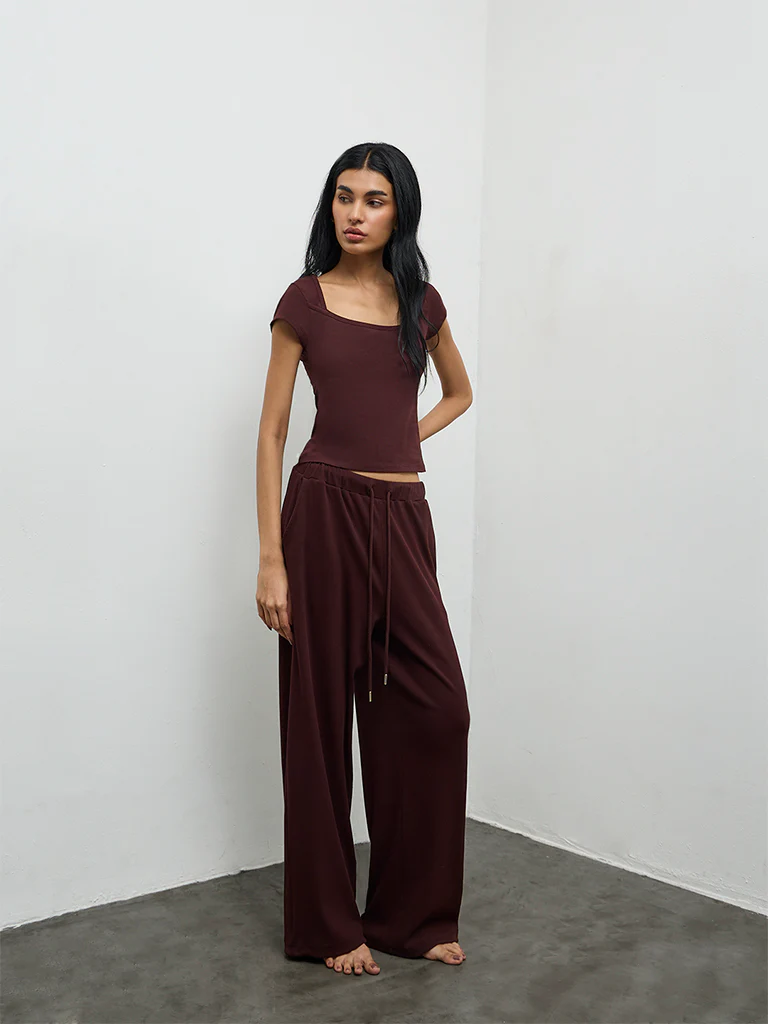Superstar Dark Brown Solid Cotton-Blend Top - Image 3