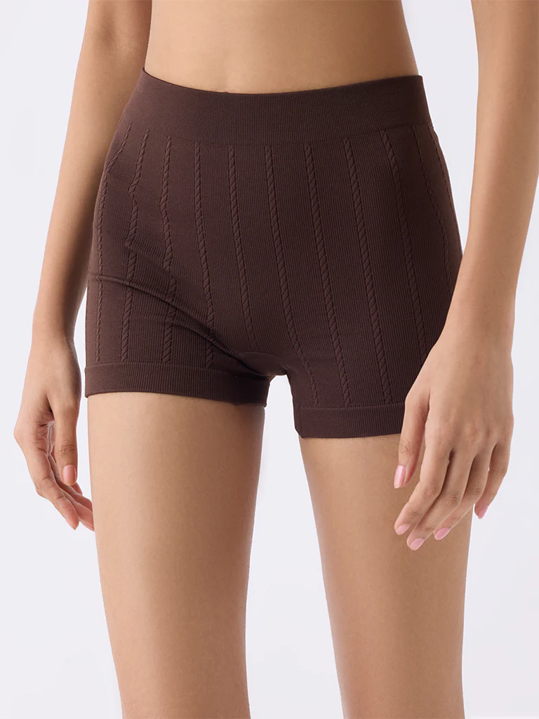 Superstar Dark Brown Textured Seam-Free Boy Shorts Briefs - Image 2