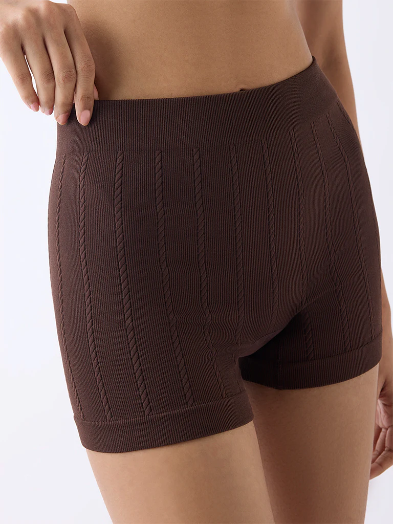 Superstar Dark Brown Textured Seam-Free Boy Shorts Briefs - Image 3