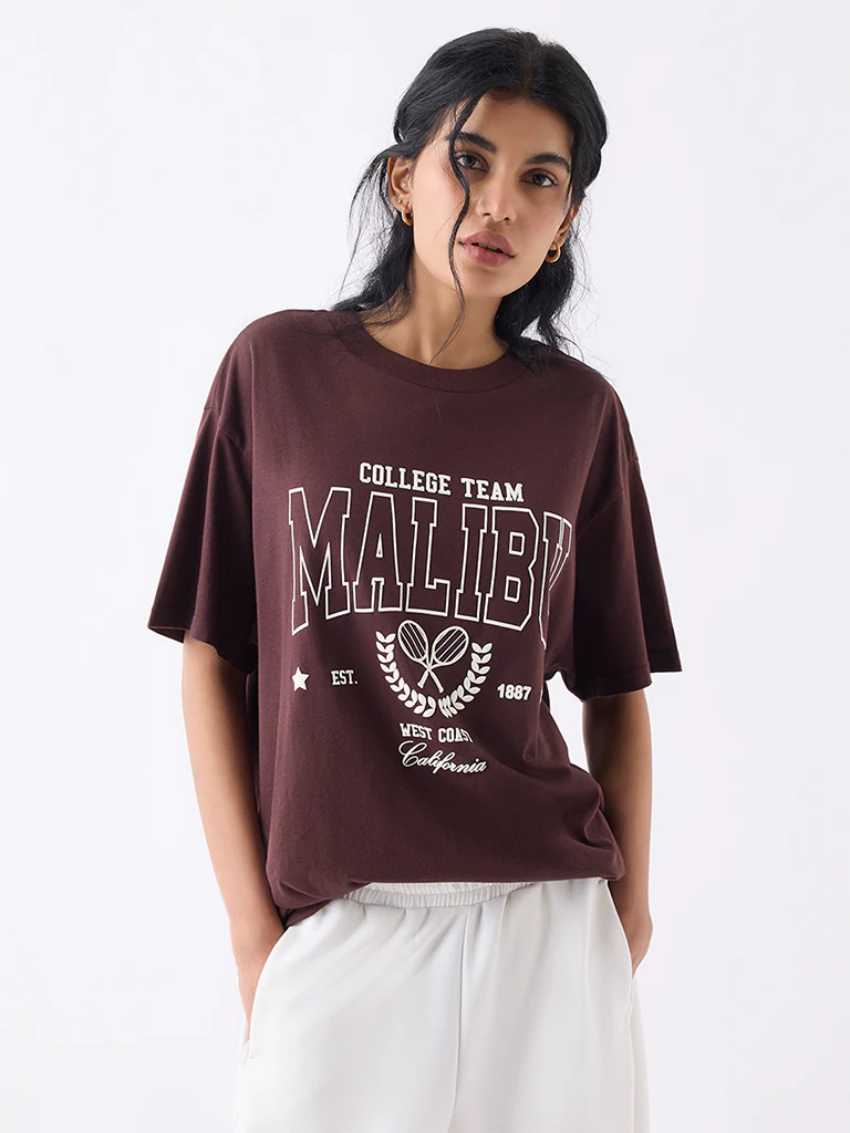Superstar Dark Brown Typographic Cotton T-Shirt