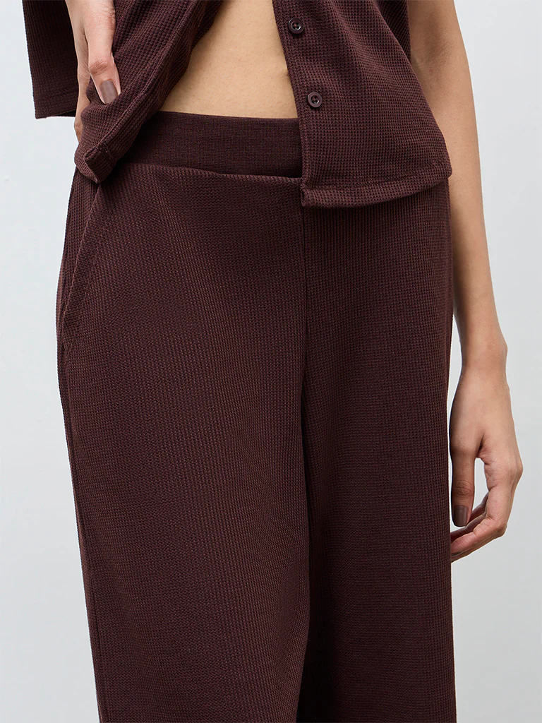 Superstar Dark Brown Waffle-Textured High-Rise Pants - Image 3