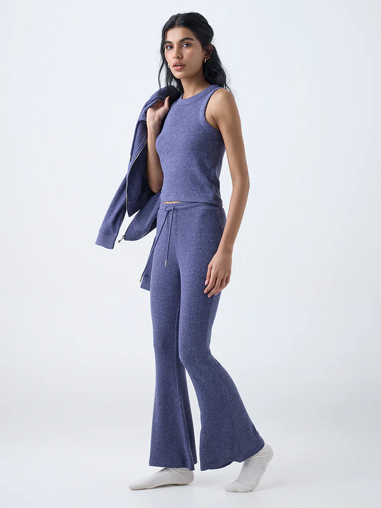 Superstar Dusty Blue Ribbed High-Rise Bootcut Pants