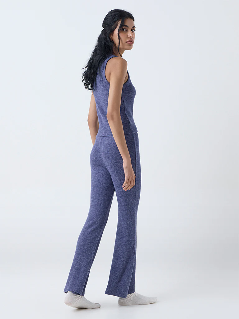 Superstar Dusty Blue Ribbed High-Rise Bootcut Pants - Image 4