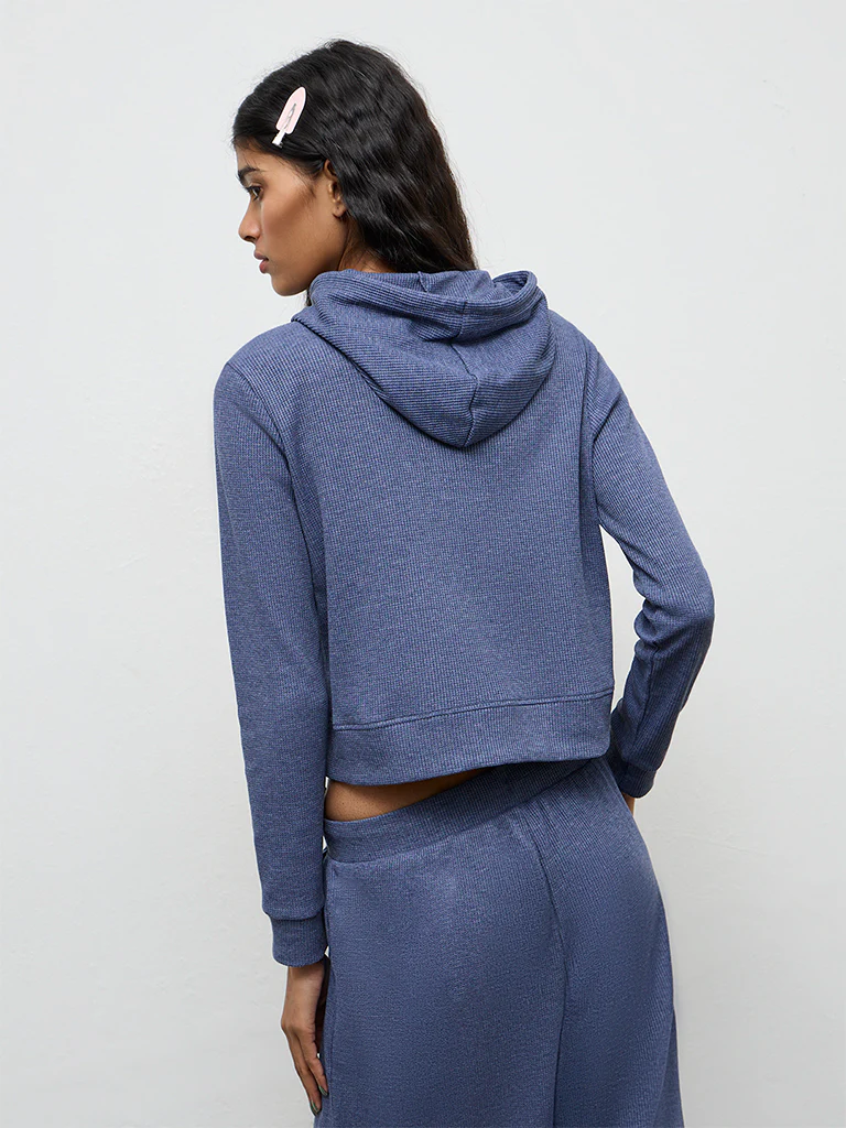 Superstar Dusty Blue Ribbed-Textured Hooded Cotton-Blend Jacket - Image 4