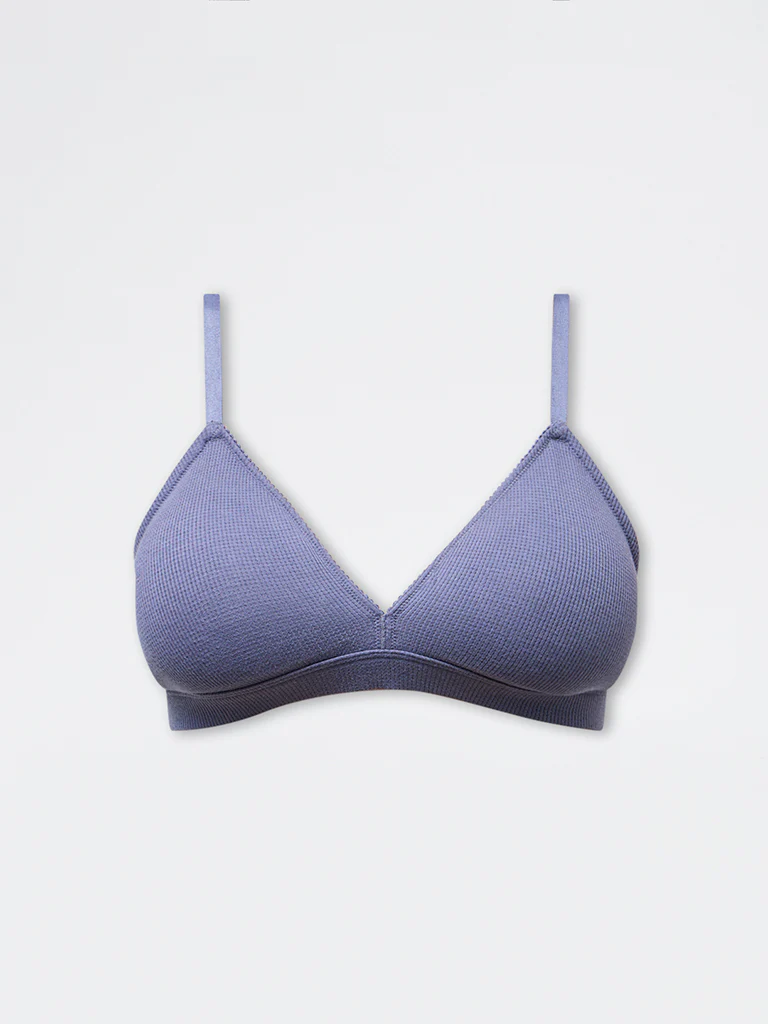 Superstar Dusty Blue Waffle-Textured Cotton-Blend Padded Bra