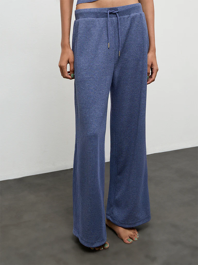Superstar Dusty Blue Waffle Textured Cotton-Blend Pants - Image 2