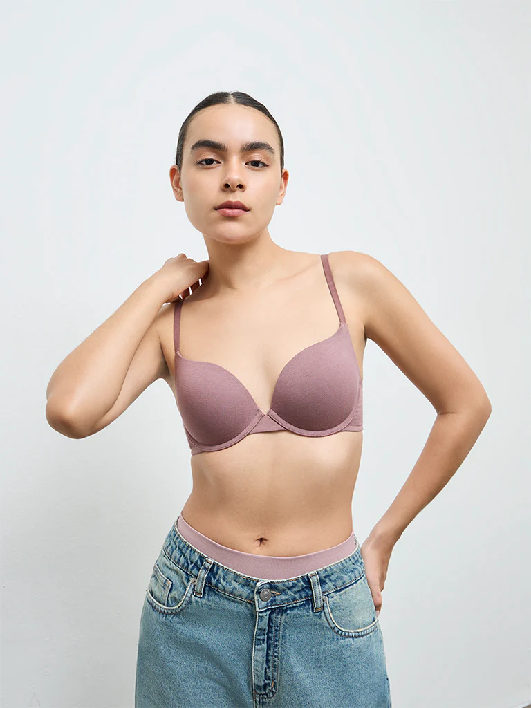 Superstar Dusty Pink Under-wired Cotton Push-Up Bra - Image 2