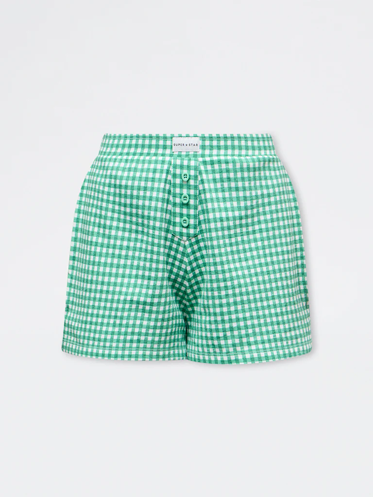 Superstar Green Checkered High-Rise Cotton-Blend Shorts