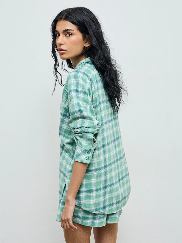 Superstar Green Oversized Checkered Cotton Shirt - Image 4