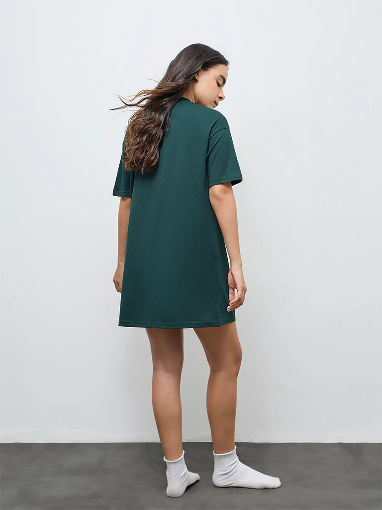 Superstar Green Printed Cotton T-Shirt Dress - Image 4