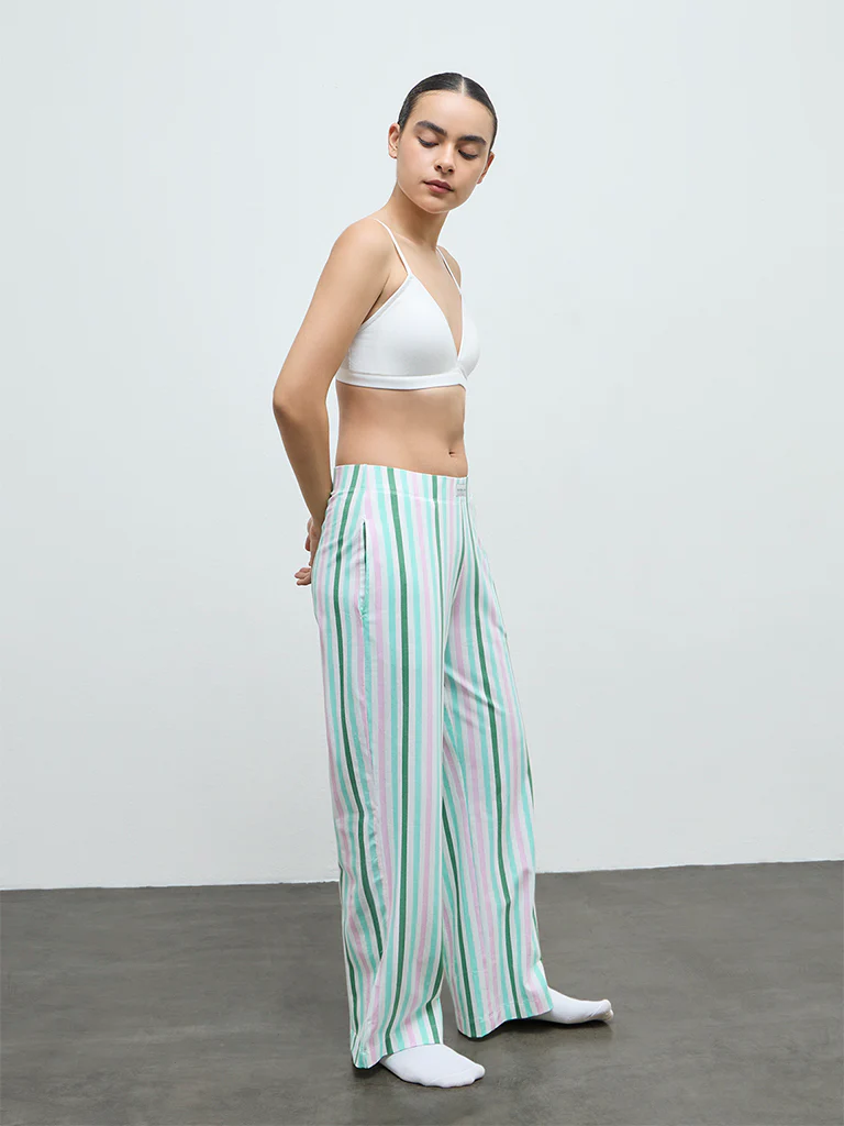 Superstar Green Striped Cotton-Blend High-Rise Pants